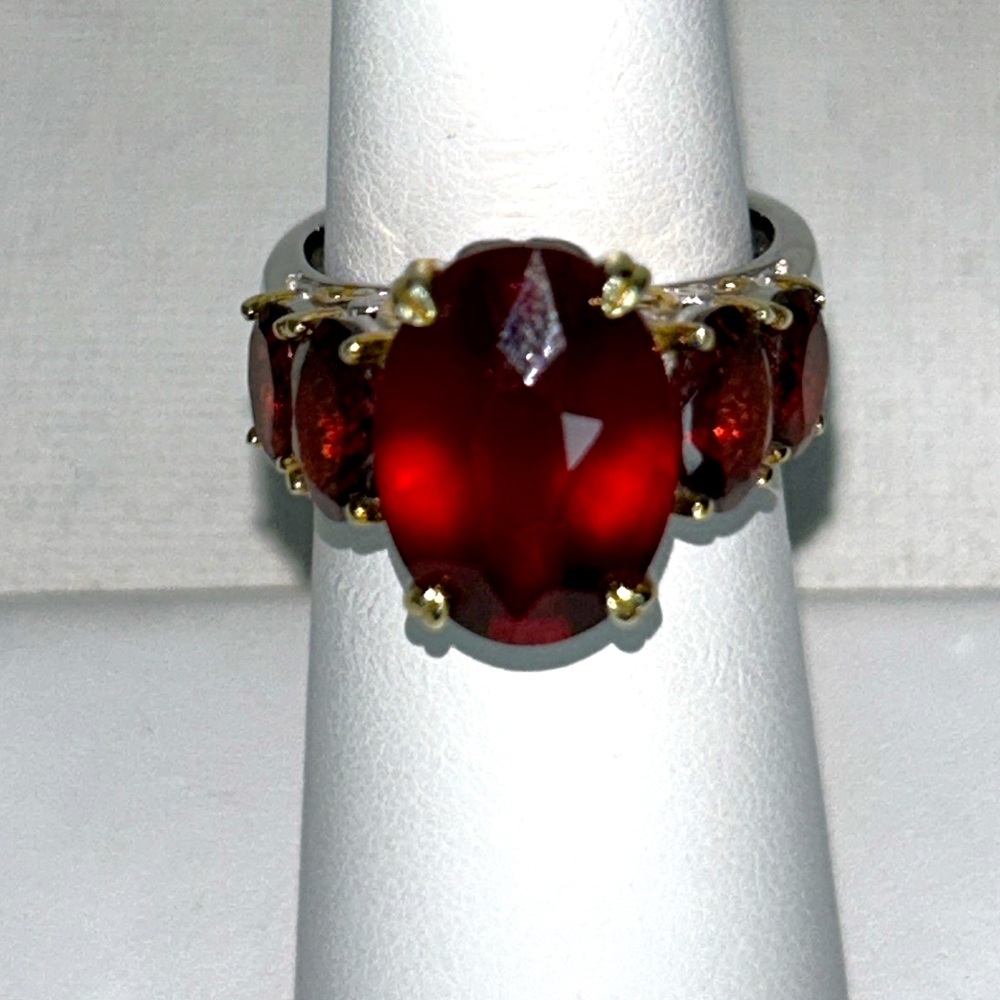 Gems en Vogue Genuine Garnet Sterling Gold Plate Accent Designer Ring